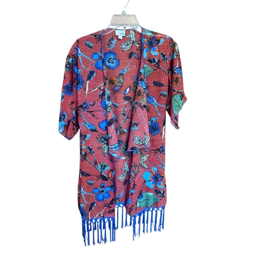 LuLaRoe Red  Blue Floral Duster Swim Cover-Up Sz S NWOT